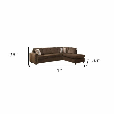 Homeroots HomeRoots 285950 79 x 33 x 36 in. Chocolate Velvet Reversible Sectional Sofa with Pillows 285950